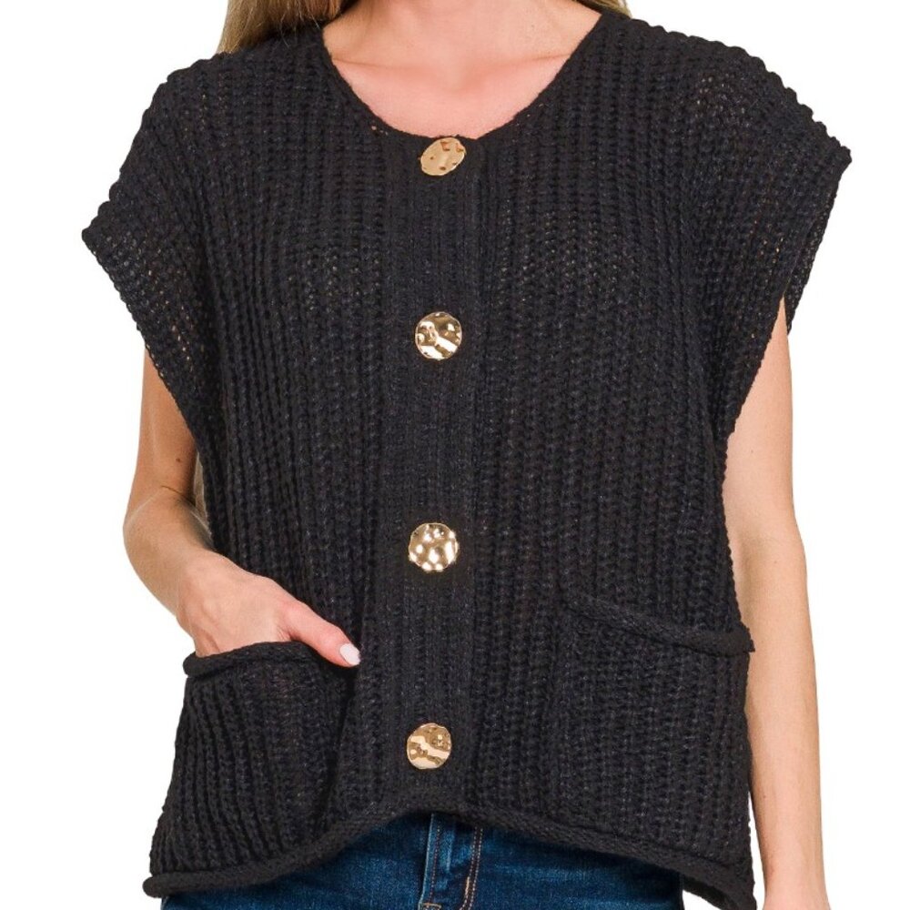 Zenana Black Button Down Sweater Vest